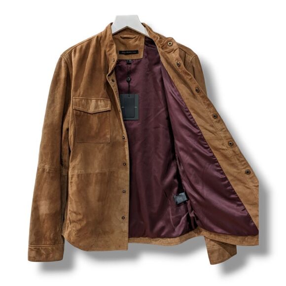 John Varvatos Men's Goat Suede Leather Camel Tan Field Jacket Size S - Picture 4 of 16